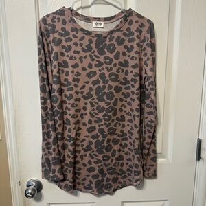 Brown Leopard Print Long Sleeve Top